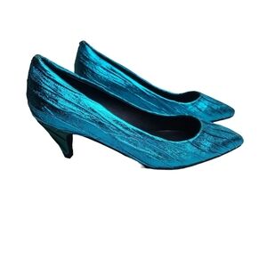 *New Rare Jeffrey Campbell Brea women's blue green crinkle foil leather pump 5.5